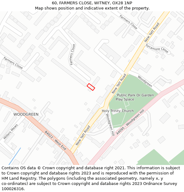 60, FARMERS CLOSE, WITNEY, OX28 1NP: Location map and indicative extent of plot