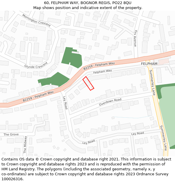 60, FELPHAM WAY, BOGNOR REGIS, PO22 8QU: Location map and indicative extent of plot