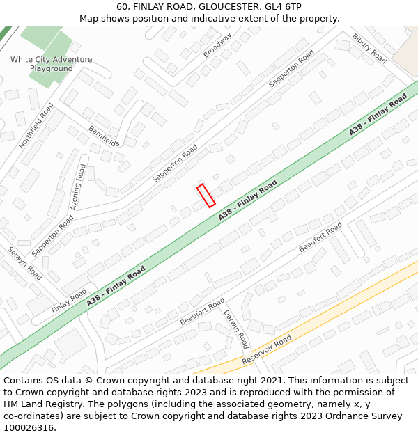 60, FINLAY ROAD, GLOUCESTER, GL4 6TP: Location map and indicative extent of plot