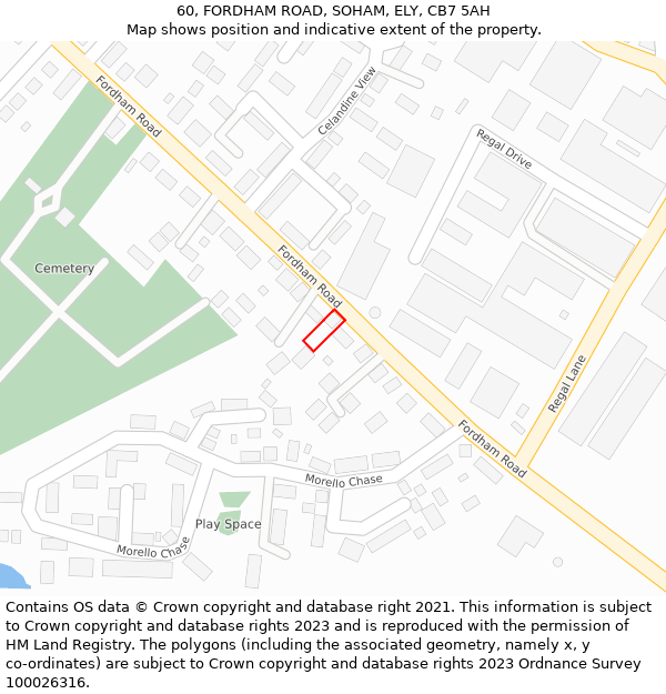 60, FORDHAM ROAD, SOHAM, ELY, CB7 5AH: Location map and indicative extent of plot