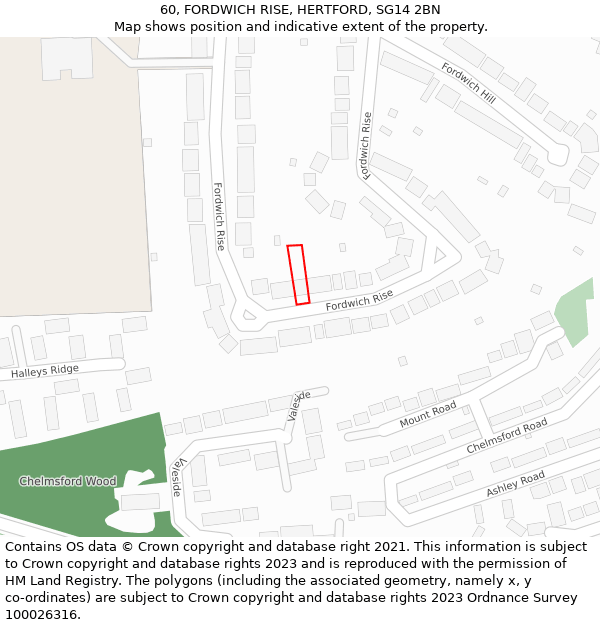 60, FORDWICH RISE, HERTFORD, SG14 2BN: Location map and indicative extent of plot