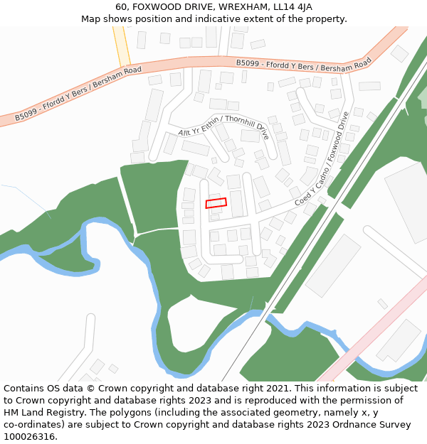 60, FOXWOOD DRIVE, WREXHAM, LL14 4JA: Location map and indicative extent of plot