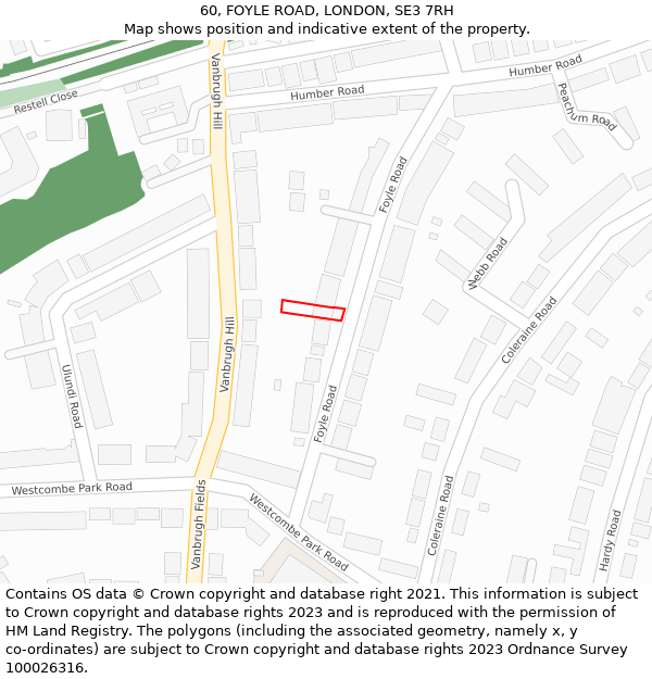 60, FOYLE ROAD, LONDON, SE3 7RH: Location map and indicative extent of plot
