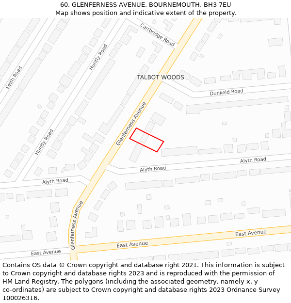 60, GLENFERNESS AVENUE, BOURNEMOUTH, BH3 7EU: Location map and indicative extent of plot