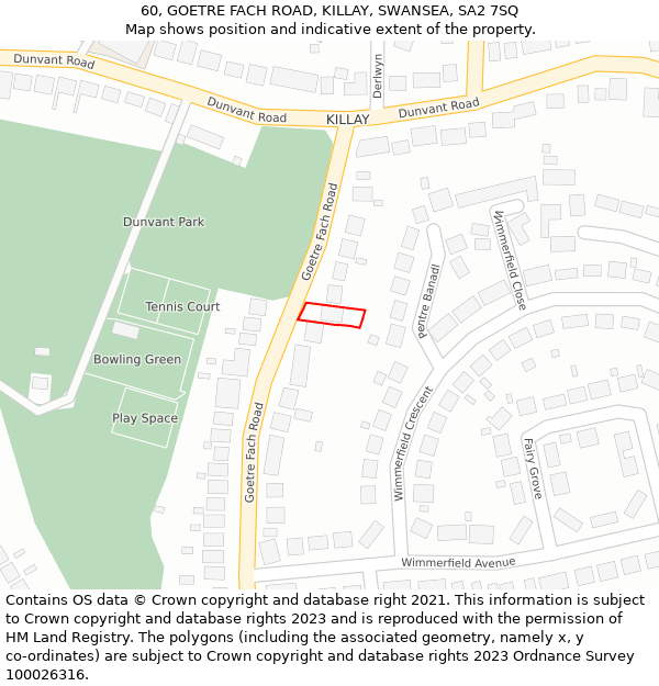 60, GOETRE FACH ROAD, KILLAY, SWANSEA, SA2 7SQ: Location map and indicative extent of plot