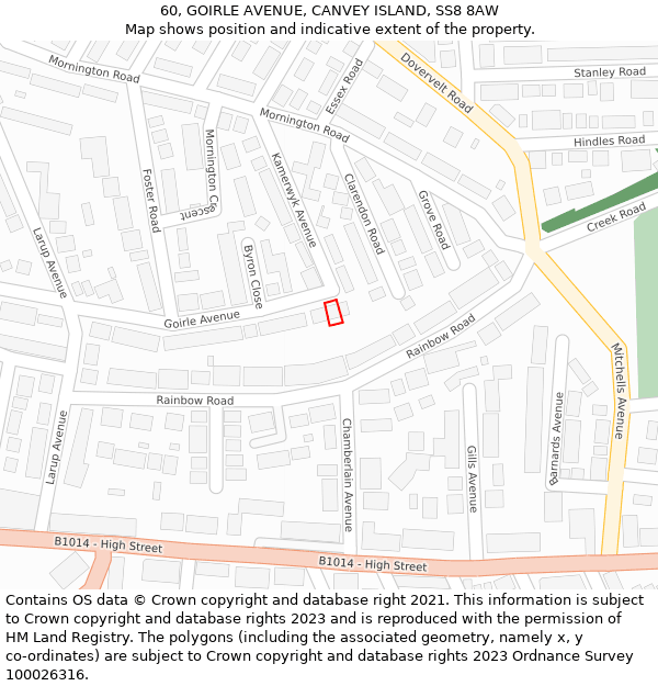 60, GOIRLE AVENUE, CANVEY ISLAND, SS8 8AW: Location map and indicative extent of plot