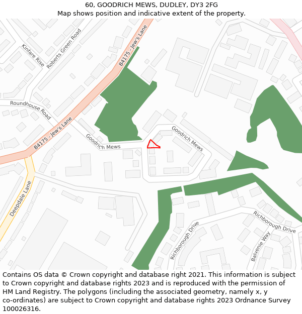 60, GOODRICH MEWS, DUDLEY, DY3 2FG: Location map and indicative extent of plot