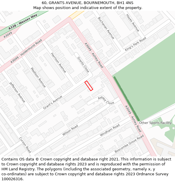 60, GRANTS AVENUE, BOURNEMOUTH, BH1 4NS: Location map and indicative extent of plot