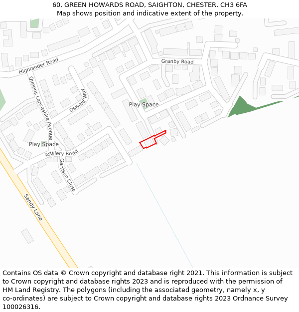 60, GREEN HOWARDS ROAD, SAIGHTON, CHESTER, CH3 6FA: Location map and indicative extent of plot