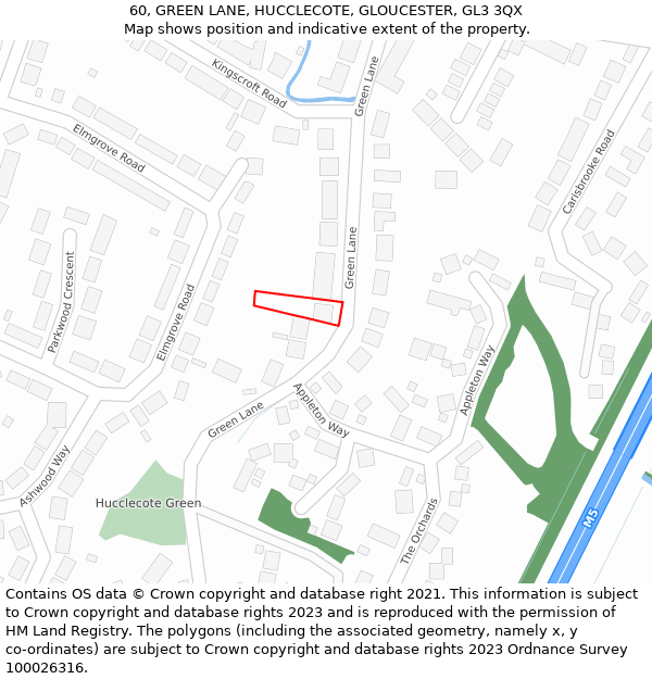 60, GREEN LANE, HUCCLECOTE, GLOUCESTER, GL3 3QX: Location map and indicative extent of plot