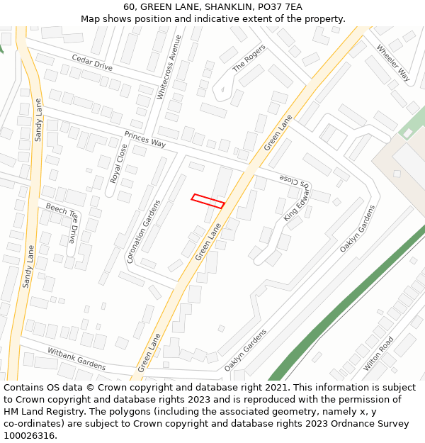 60, GREEN LANE, SHANKLIN, PO37 7EA: Location map and indicative extent of plot