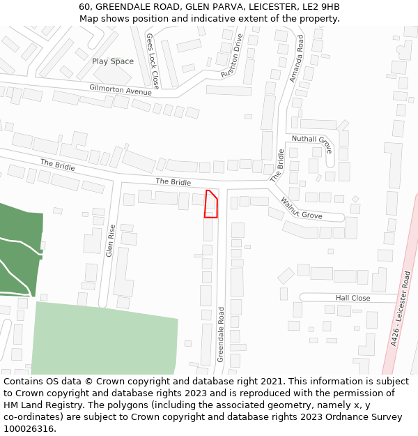 60, GREENDALE ROAD, GLEN PARVA, LEICESTER, LE2 9HB: Location map and indicative extent of plot