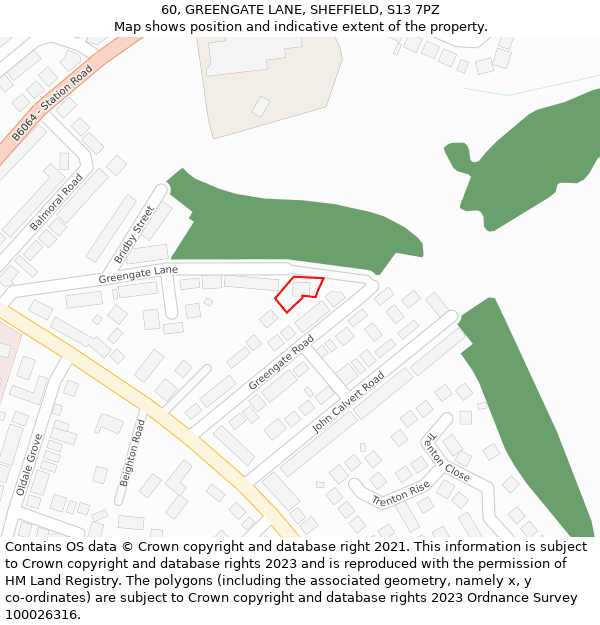 60, GREENGATE LANE, SHEFFIELD, S13 7PZ: Location map and indicative extent of plot