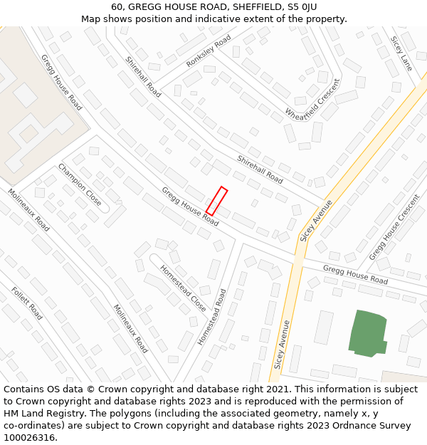 60, GREGG HOUSE ROAD, SHEFFIELD, S5 0JU: Location map and indicative extent of plot