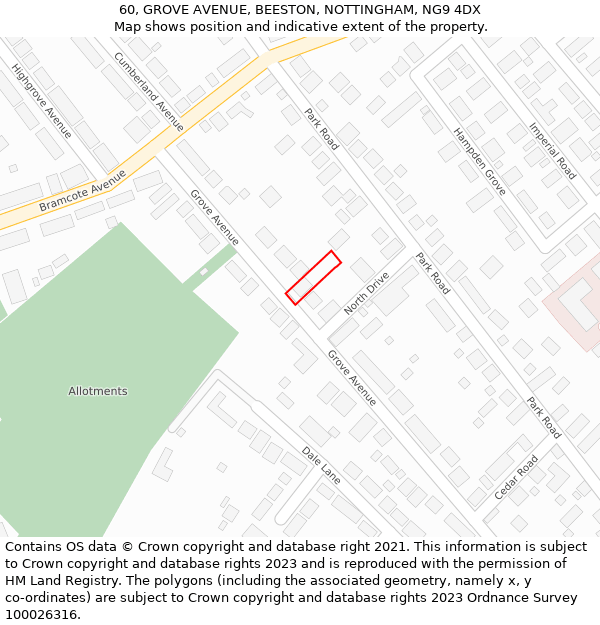 60, GROVE AVENUE, BEESTON, NOTTINGHAM, NG9 4DX: Location map and indicative extent of plot