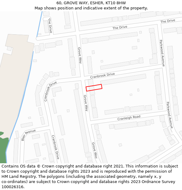 60, GROVE WAY, ESHER, KT10 8HW: Location map and indicative extent of plot