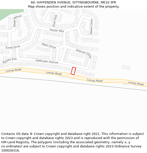 60, HAFFENDEN AVENUE, SITTINGBOURNE, ME10 3FR: Location map and indicative extent of plot