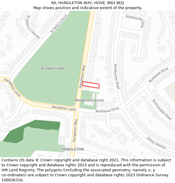 60, HANGLETON WAY, HOVE, BN3 8EQ: Location map and indicative extent of plot