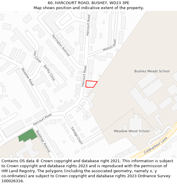 60, HARCOURT ROAD, BUSHEY, WD23 3PE: Location map and indicative extent of plot