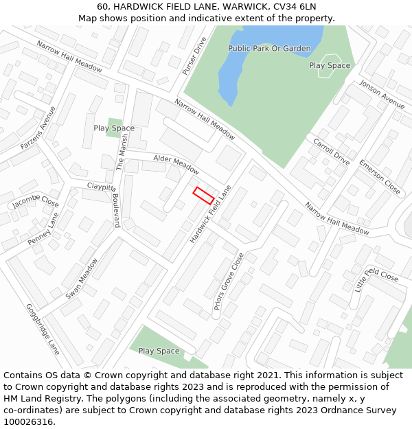 60, HARDWICK FIELD LANE, WARWICK, CV34 6LN: Location map and indicative extent of plot