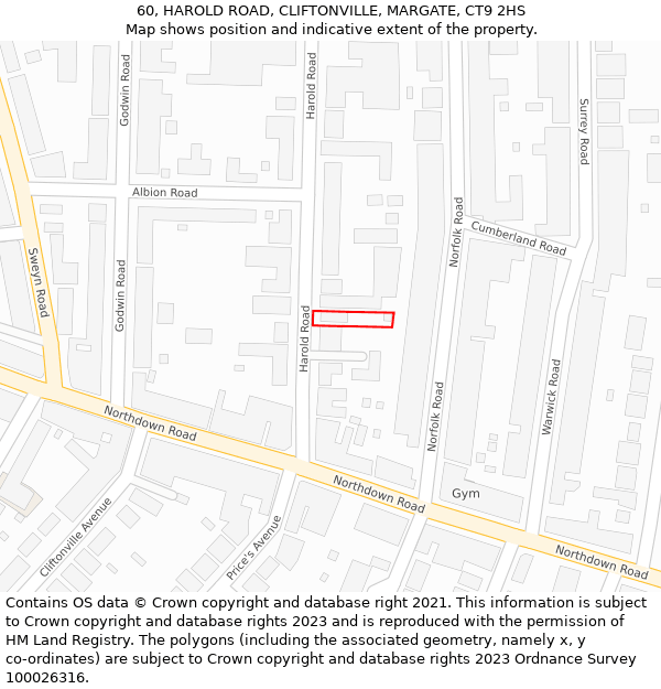 60, HAROLD ROAD, CLIFTONVILLE, MARGATE, CT9 2HS: Location map and indicative extent of plot