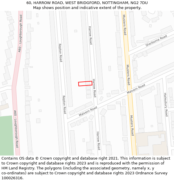 60, HARROW ROAD, WEST BRIDGFORD, NOTTINGHAM, NG2 7DU: Location map and indicative extent of plot