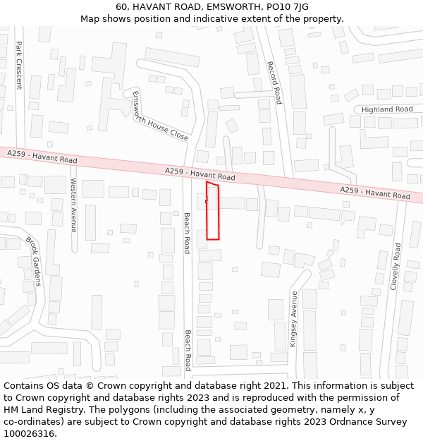 60, HAVANT ROAD, EMSWORTH, PO10 7JG: Location map and indicative extent of plot