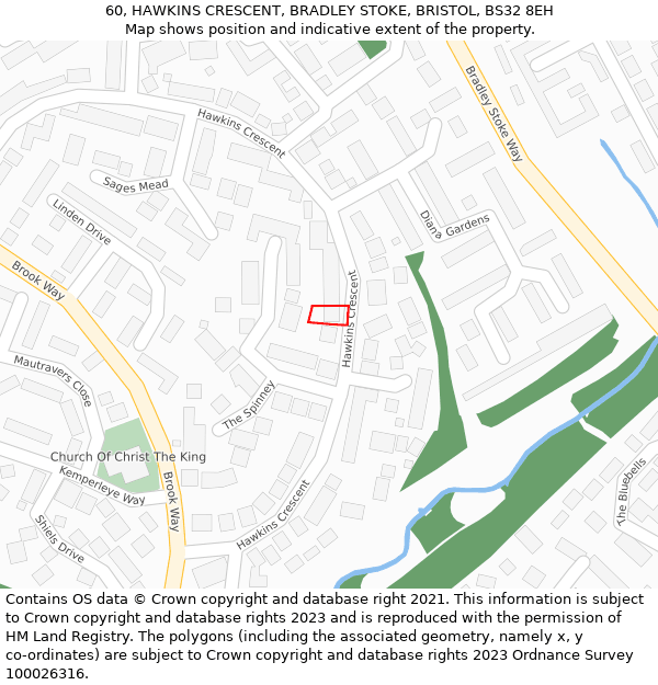 60, HAWKINS CRESCENT, BRADLEY STOKE, BRISTOL, BS32 8EH: Location map and indicative extent of plot