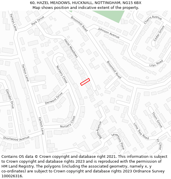 60, HAZEL MEADOWS, HUCKNALL, NOTTINGHAM, NG15 6BX: Location map and indicative extent of plot