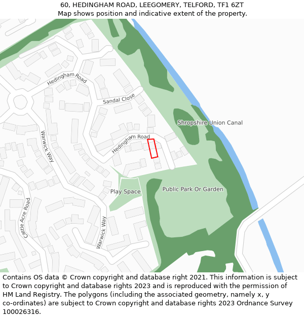 60, HEDINGHAM ROAD, LEEGOMERY, TELFORD, TF1 6ZT: Location map and indicative extent of plot