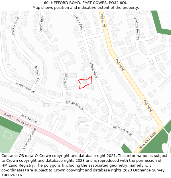 60, HEFFORD ROAD, EAST COWES, PO32 6QU: Location map and indicative extent of plot