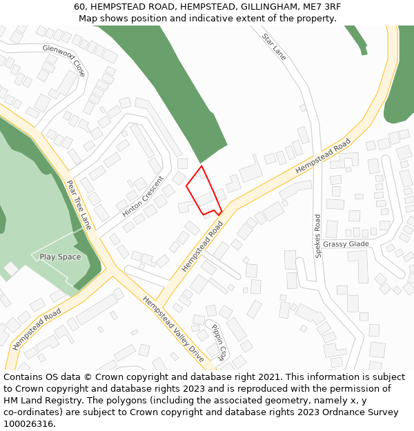 60, HEMPSTEAD ROAD, HEMPSTEAD, GILLINGHAM, ME7 3RF: Location map and indicative extent of plot