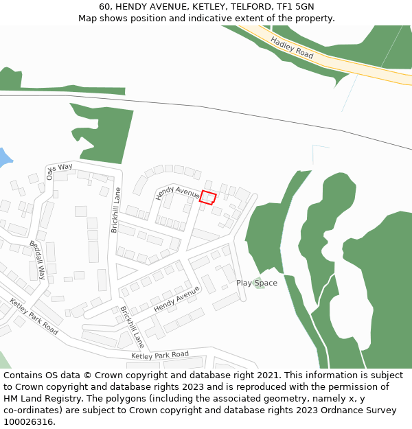 60, HENDY AVENUE, KETLEY, TELFORD, TF1 5GN: Location map and indicative extent of plot