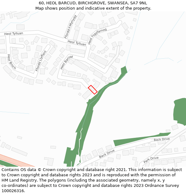 60, HEOL BARCUD, BIRCHGROVE, SWANSEA, SA7 9NL: Location map and indicative extent of plot