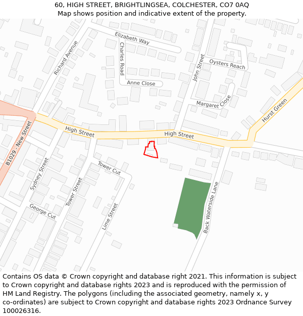 60, HIGH STREET, BRIGHTLINGSEA, COLCHESTER, CO7 0AQ: Location map and indicative extent of plot