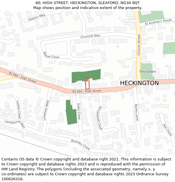 60, HIGH STREET, HECKINGTON, SLEAFORD, NG34 9QT: Location map and indicative extent of plot