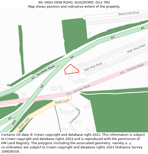 60, HIGH VIEW ROAD, GUILDFORD, GU2 7RU: Location map and indicative extent of plot