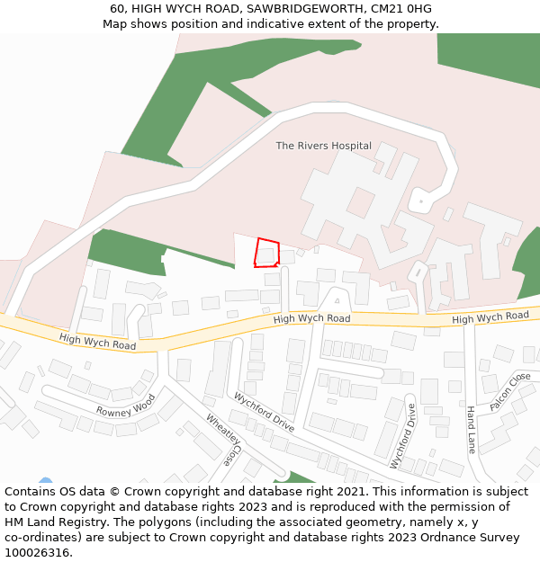 60, HIGH WYCH ROAD, SAWBRIDGEWORTH, CM21 0HG: Location map and indicative extent of plot