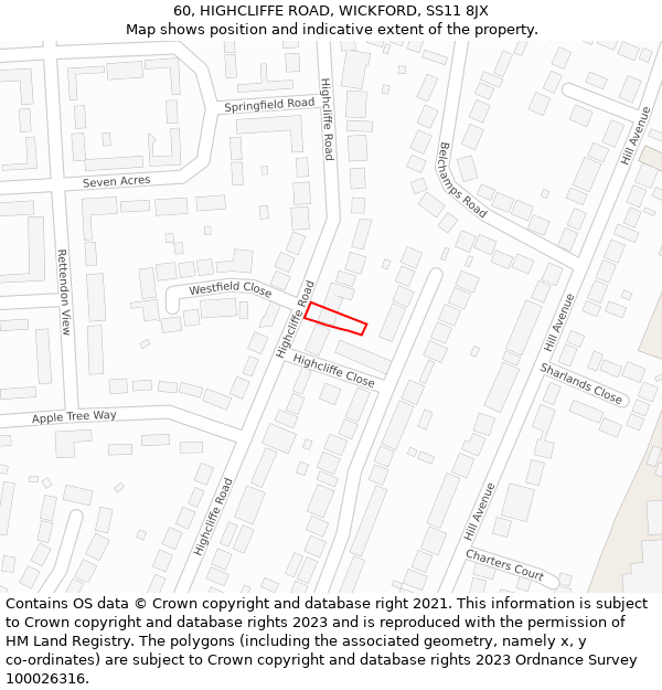 60, HIGHCLIFFE ROAD, WICKFORD, SS11 8JX: Location map and indicative extent of plot