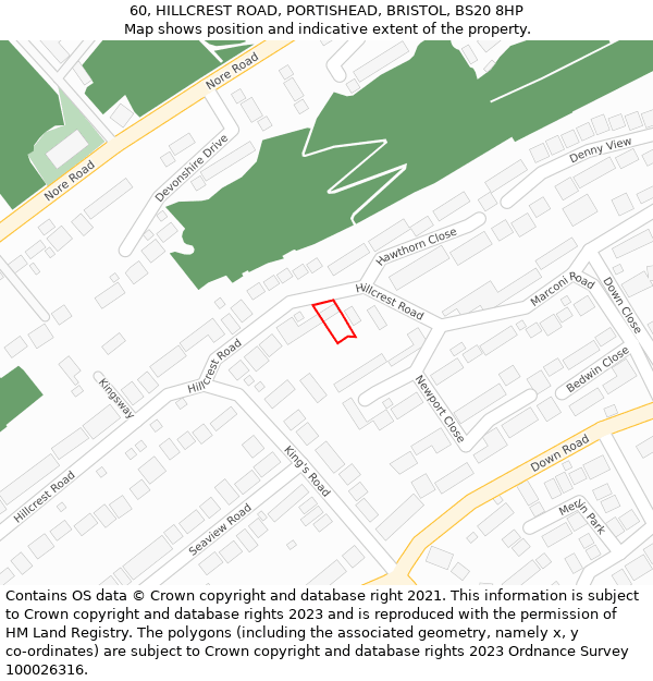 60, HILLCREST ROAD, PORTISHEAD, BRISTOL, BS20 8HP: Location map and indicative extent of plot