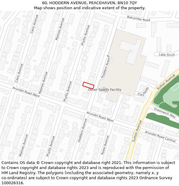 60, HODDERN AVENUE, PEACEHAVEN, BN10 7QY: Location map and indicative extent of plot