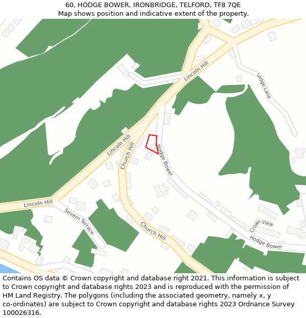 60, HODGE BOWER, IRONBRIDGE, TELFORD, TF8 7QE: Location map and indicative extent of plot