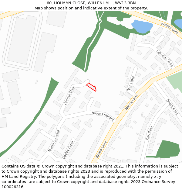 60, HOLMAN CLOSE, WILLENHALL, WV13 3BN: Location map and indicative extent of plot