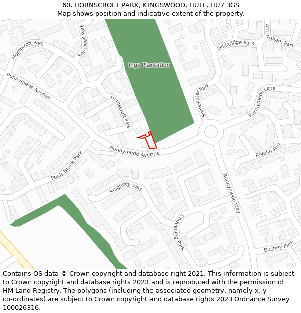 60, HORNSCROFT PARK, KINGSWOOD, HULL, HU7 3GS: Location map and indicative extent of plot