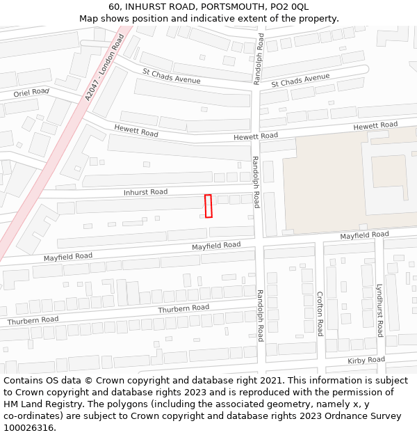 60, INHURST ROAD, PORTSMOUTH, PO2 0QL: Location map and indicative extent of plot