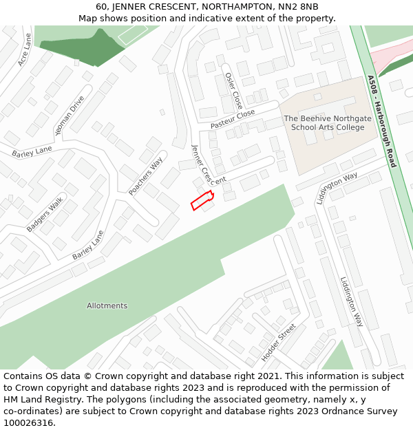 60, JENNER CRESCENT, NORTHAMPTON, NN2 8NB: Location map and indicative extent of plot