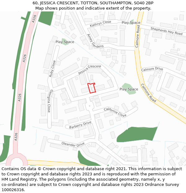 60, JESSICA CRESCENT, TOTTON, SOUTHAMPTON, SO40 2BP: Location map and indicative extent of plot