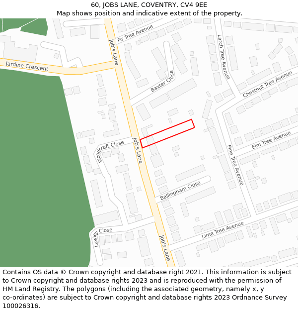 60, JOBS LANE, COVENTRY, CV4 9EE: Location map and indicative extent of plot