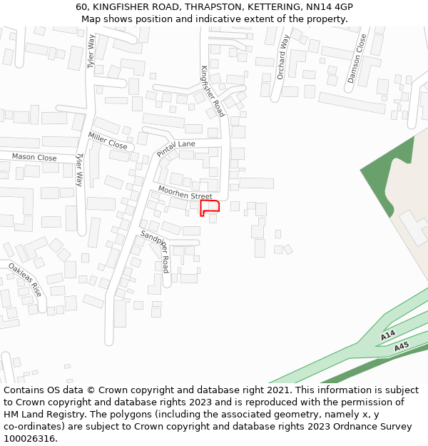 60, KINGFISHER ROAD, THRAPSTON, KETTERING, NN14 4GP: Location map and indicative extent of plot