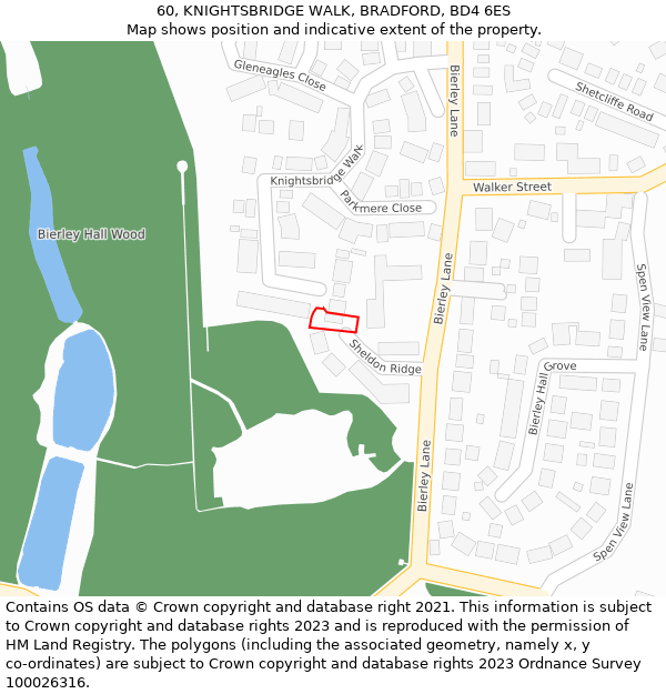 60, KNIGHTSBRIDGE WALK, BRADFORD, BD4 6ES: Location map and indicative extent of plot
